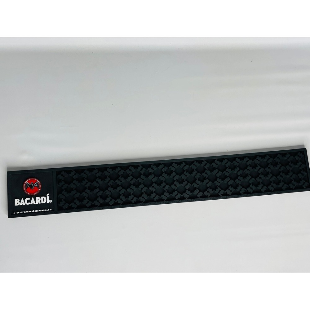 Bacardi Bar Mat Spill Rail Rubber Black Bat Red And White 23.75 x 3.5 New